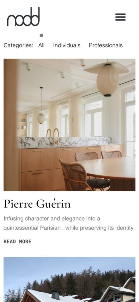 Page d'accueil de Nodd sur mobile