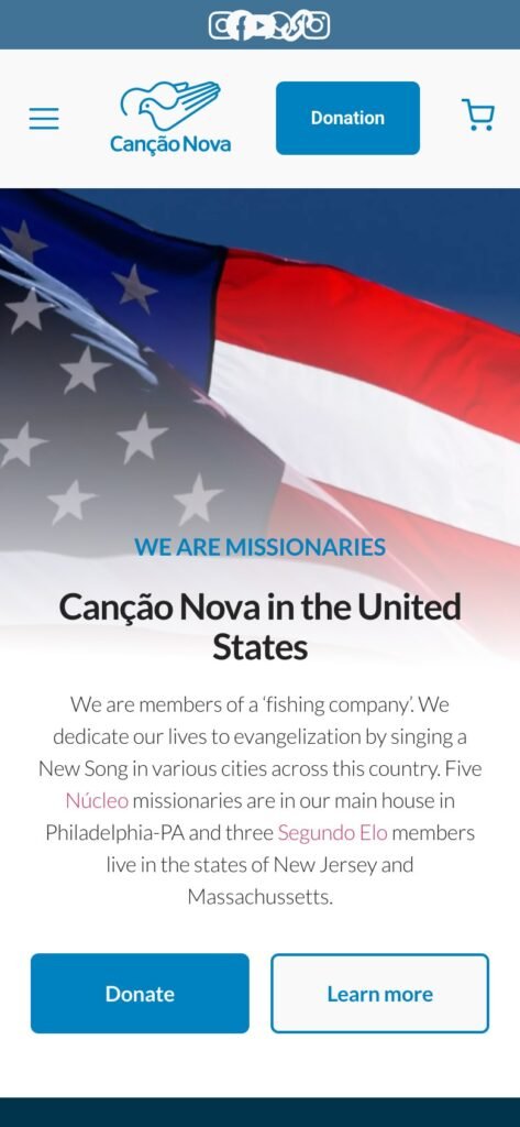 Page d'accueil de Canção Nova USA sur mobile