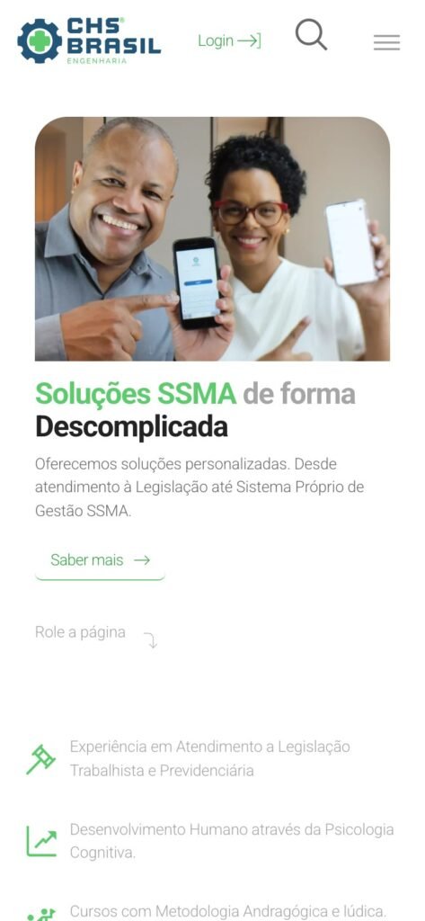 Page d'accueil de CHS Brasil Engenharia sur mobile