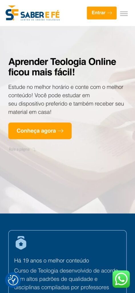 Page d'accueil de Saber e Fé sur mobile