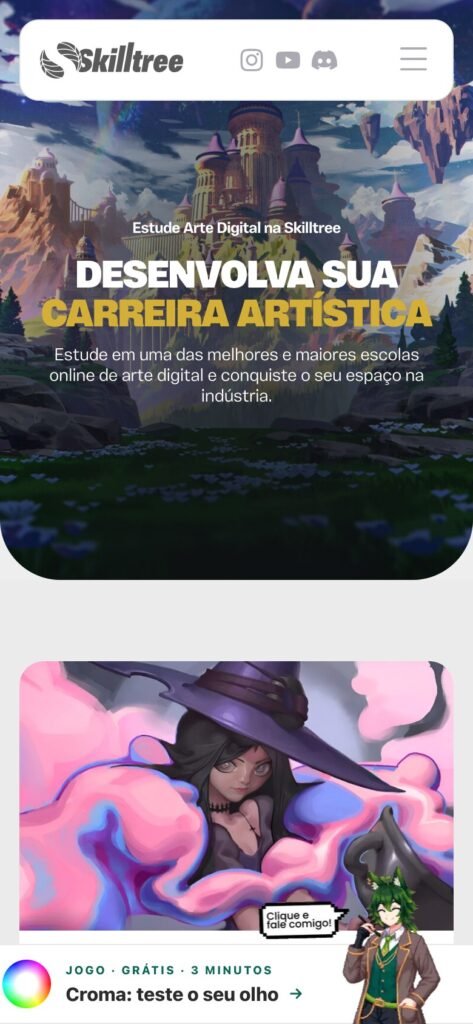 Page d'accueil de Skilltree sur mobile