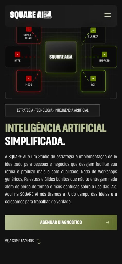 Page d'accueil de Square AI sur mobile