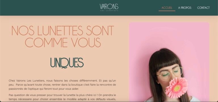Capture du site Vairons Les Lunetiers, identité visuelle réalisée par Walison Dev